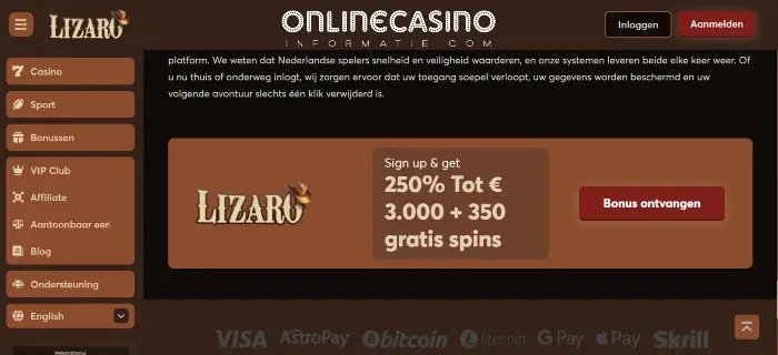 Besparing en Uitleg bij Lizaro Casino: Nederlands Online Spellenhuis